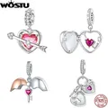WOSTU-Pendentif coeur ouvert en argent regardé 925 perles de confrontation pendentif flèche rose