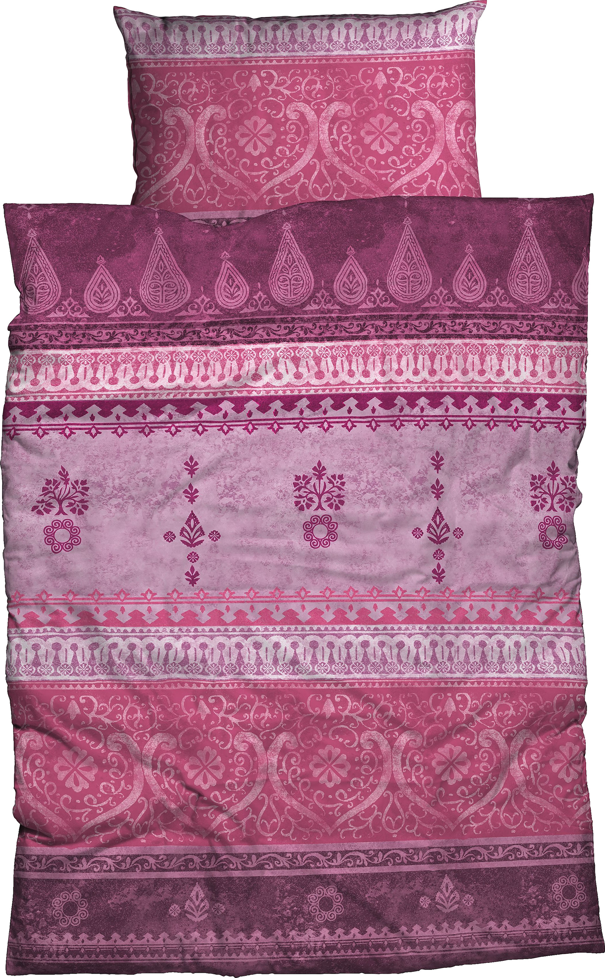 Bettwäsche CASATEX "Indi", lila (winterberry), B/L: 155cm x 220cm, 1 Stk., 1 Stk., Biber, B/L: 80cm x 80cm, 2 Stk., Biber, Obermaterial: 100% Baumwolle, Bettwäsche, romantisch, orientalisch, weich und gemütlich Image