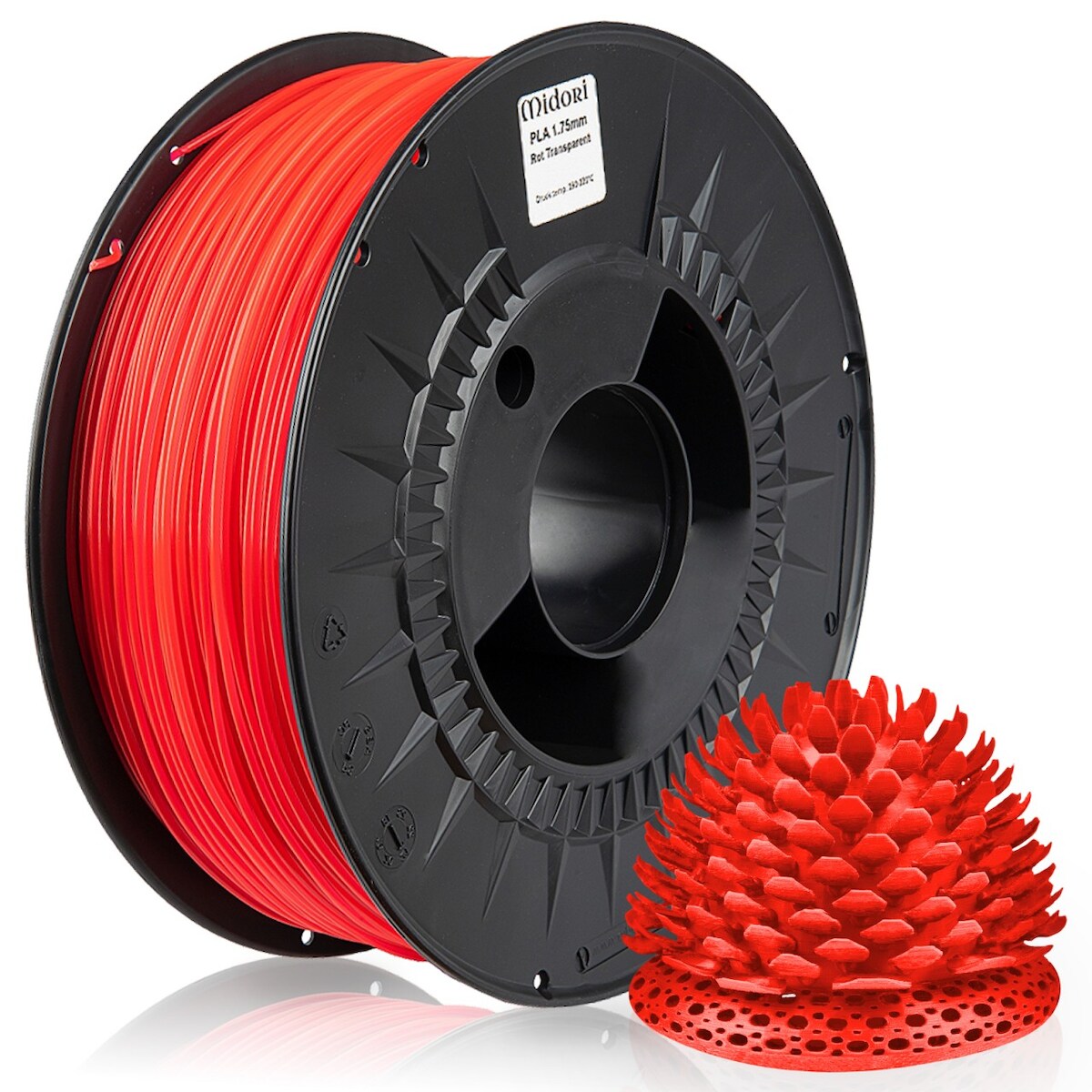 10 x MIDORI® 3D Drucker 1,75mm PLA Filament 1kg Spule Rolle Premium Rot Transparent Image