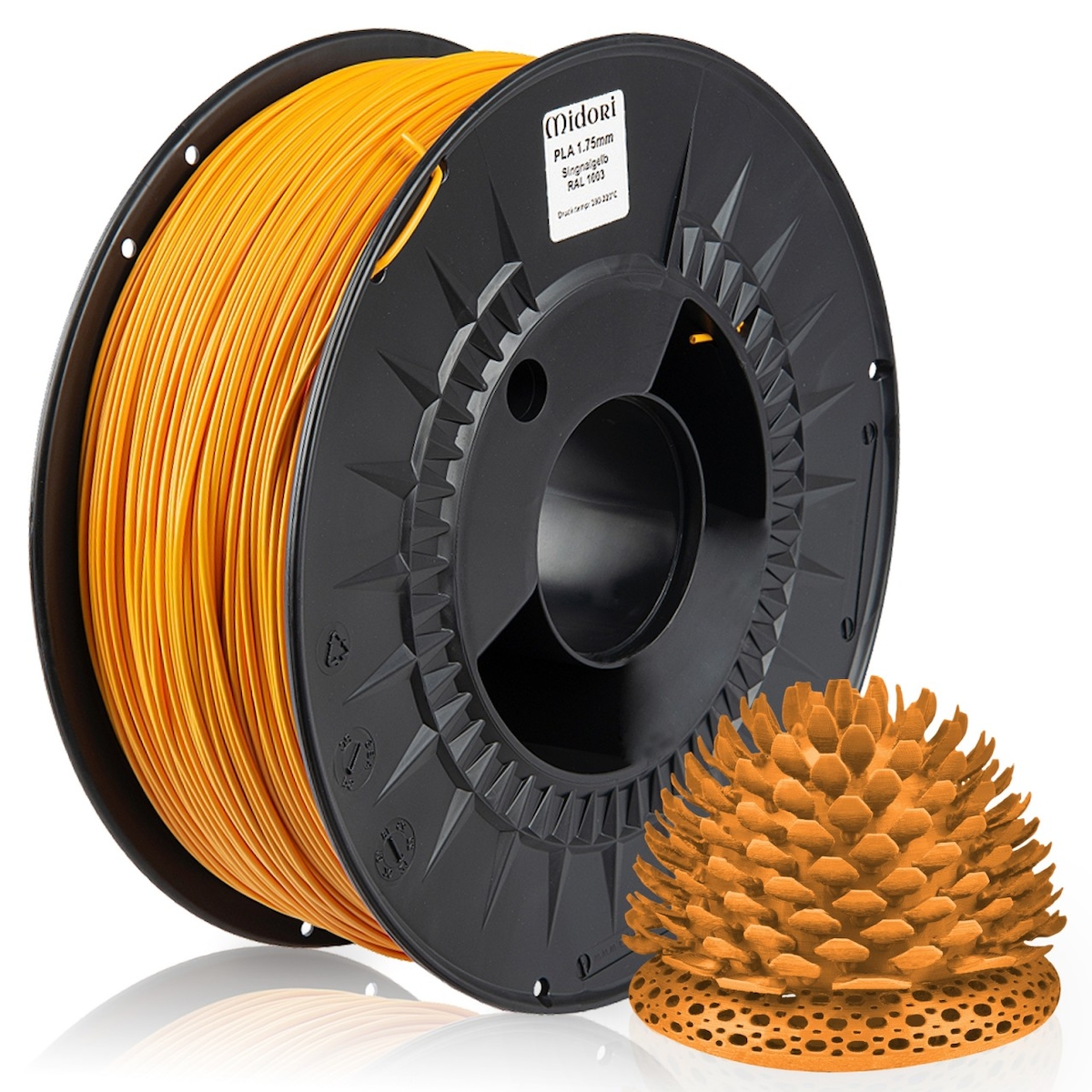 20 x MIDORI® 3D Drucker 1,75mm PLA Filament 1kg Spule Rolle Premium Signalgelb RAL1003 Image