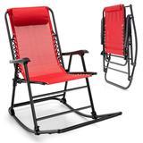 Costway Outdoor Patio Camping Lightweight Folding Rocking Chair with Footrest -Red