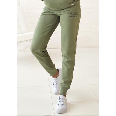 Jogginghose BUFFALO, Damen, Gr. 40/42, N-Gr, grün (moosgrün), angeraute Sweatware, Obermaterial: 60% Baumwolle, 40% Polyester, unifarben, casual, bequem lang, Hosen, mit seitlichen Eingrifftaschen, Loungeanzug Image