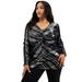 Plus Size Women's Striped Sequin Faux Wrap Top by June+Vie in Black Sequin Stripe (Size 10/12)
