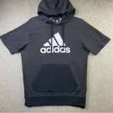 Adidas Shirts | Adidas Black Gray Sport Id Short Sleeve Pullover Hoodie Logo Cv3224 Men’s Size S | Color: Black/Gray | Size: S