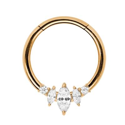 Dehnschnecke ADELIA´S "Piercing Ohrpiercing", Damen, rosa (rosegold), Chirurgiestahl, modisch, Piercings, Mit fünf ovalen gefassten Steinen