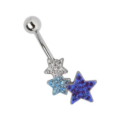Bauchnabelpiercing ADELIA´S "Piercing Piercing Bauchnabelpiercing", Damen, bunt, Titan, modisch, Piercings, Titan Banane 3 Strass Sterne klar hellblau dunkelblau