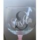 Personalised Gin Glass pink Glitter Stem with Initial and name over Any name Put On Birthday gift Mother's Day