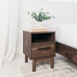 Millwood Pines Cora 21 Inch Modern Wood Nightstand, 1 Drawer, Metal Bar & Gold Wood in Brown | 21.18 H x 19.69 W x 14.93 D in | Wayfair