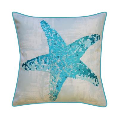 Edie @ Home Indoor/Outdoor Embroidered Starfish Decorative Throw Pillow 18X18, Blue by Edie@Home in Blue