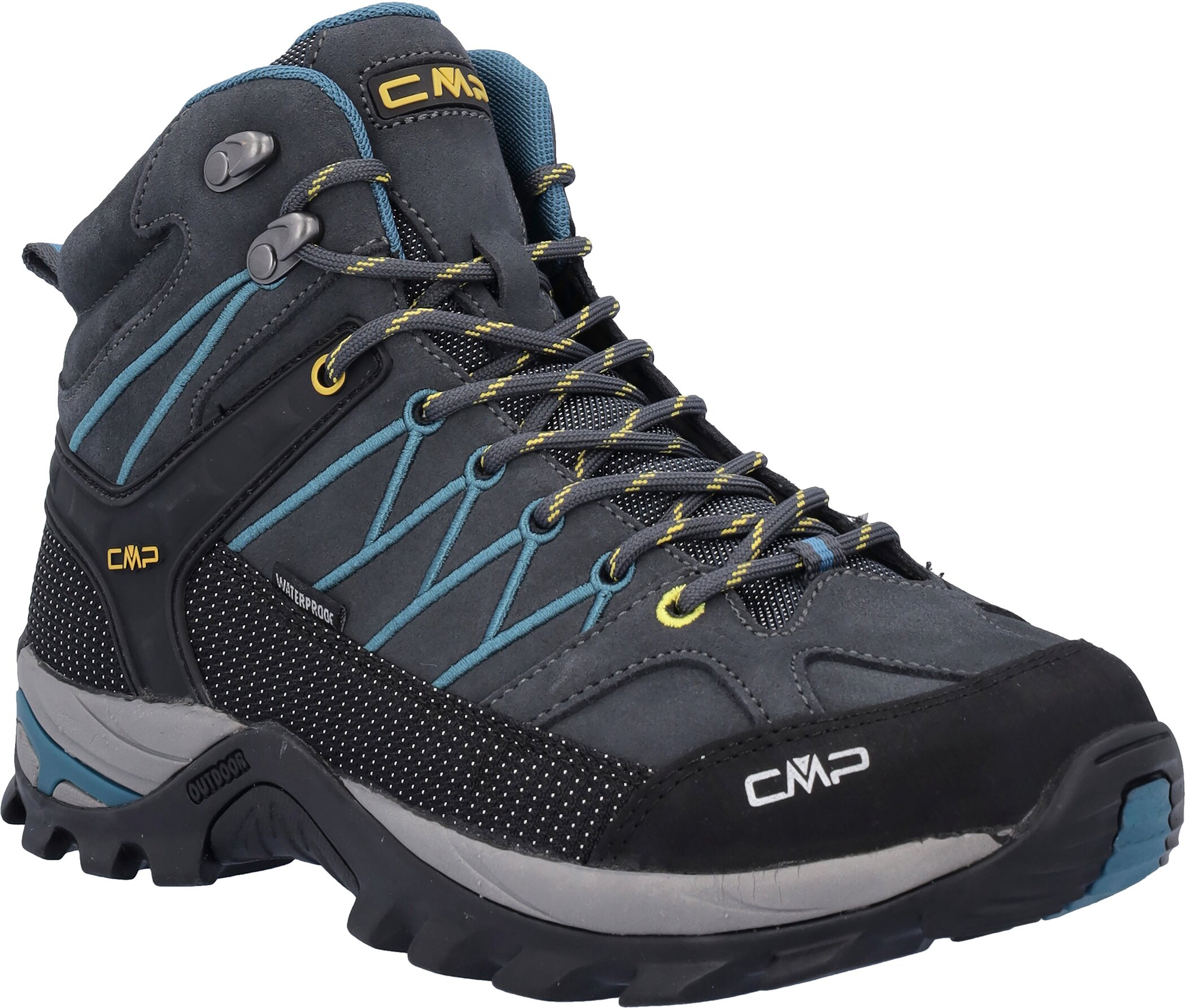 Wanderschuh CMP "RIGEL MID WP TREKKING SHOES", Damen, Gr. 43, grau (grau, blau), Veloursleder, Schuhe Wanderschuh, wasserdicht