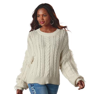 K Jordan Cable Knit Fringe Sweater (Size 4X) Cream...