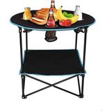 Folding Table Travel Camping Picnic Table with Cup Holders & Carry Bag