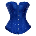 Caudatus-Corset Overbust en Satin Bleu avec Strass Bustier Costume Showgirl Haut Lingerie