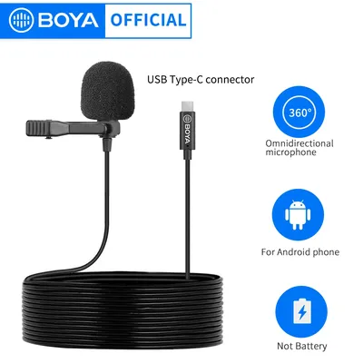 BOYA BY-M3 Type-C Numérique Lavalier Revers Microphone Omnidirectionnel Condensateur Mic 6m Câble