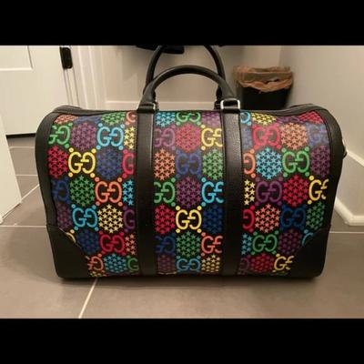 Gucci Bags | Gucci Psychedelic Black Boston Gg Large Leather Travel Luggage Duffle Bag New | Color: Black | Size: Os