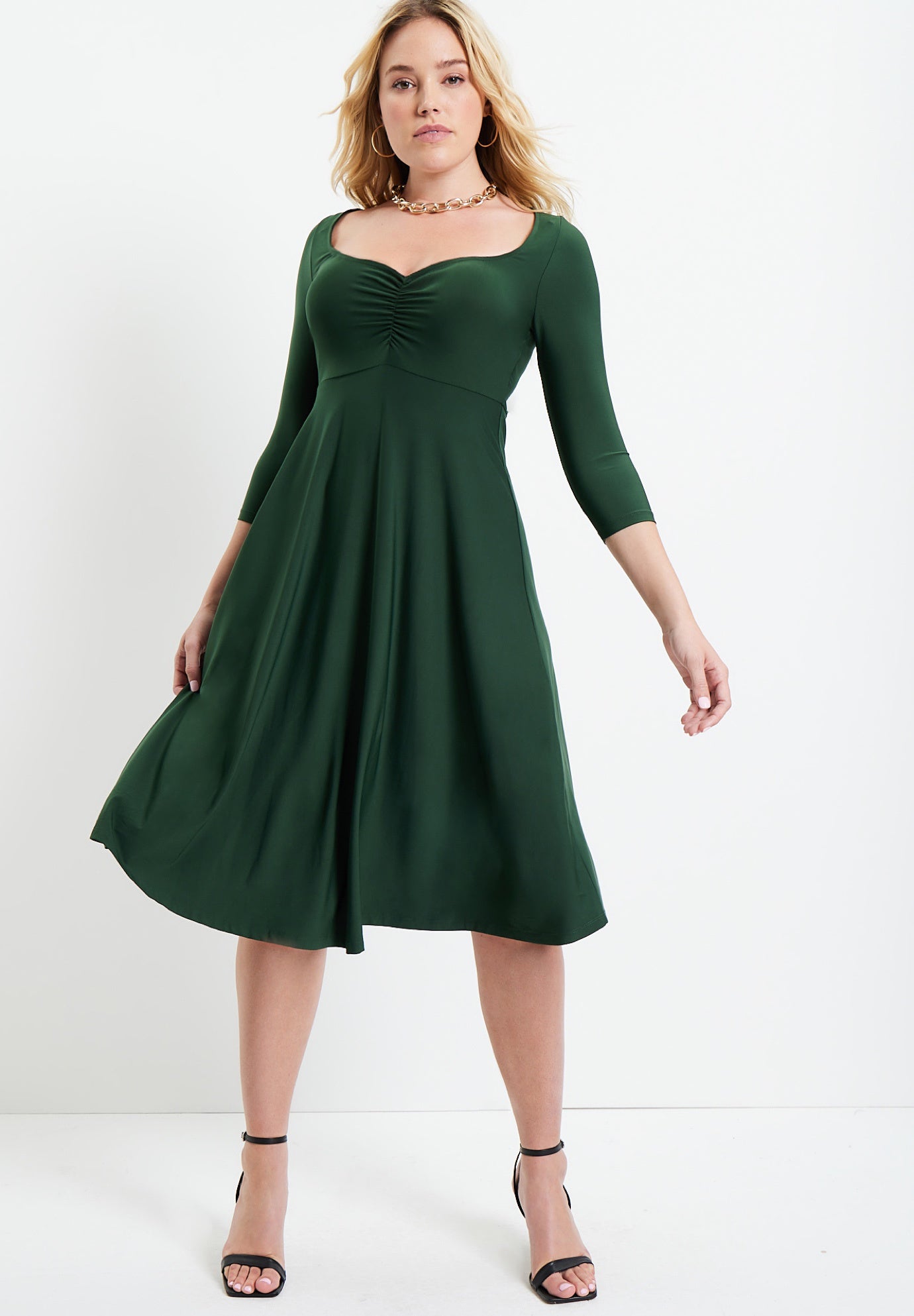 Plus Size Women's Sweetheart Swing Dress by June & Vie in Midnight Green (Size 18/20)