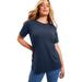 Plus Size Women's Short-Sleeve Crewneck One + Only Tee by June+Vie in Navy (Size 10/12)