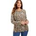 Plus Size Women's Long-Sleeve Crewneck One + Only Tee by June+Vie in Natural Cheetah (Size 30/32)