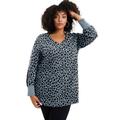 Plus Size Women's V-Neck French Terry Sweatshirt by June+Vie in Grey Leopard Print (Size 30/32)