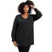 Plus Size Women's V-Neck French Terry Sweatshirt by June+Vie in Black (Size 18/20)
