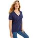 Plus Size Women's Short-Sleeve V-Neck One + Only Tee by June+Vie in Navy (Size 30/32)