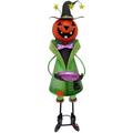 Haunted Hill Farm Iron Pumpkin-Head Witch Holding Candy Dish Garden Stake Plastic in Black/Green/Orange | 40 H x 14 W x 11 D in | Wayfair