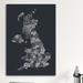 Ebern Designs Great Britain County Text Map II by Michael Tompsett - Graphic Art Print on Canvas Canvas/Metal in Black/White | Wayfair