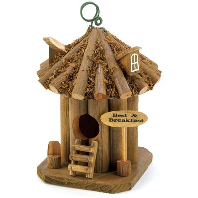 9" Brown Log Cabin Finish "Bed Breakfast" Outdoor Hanging Birdhouse