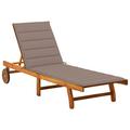 Winston Porter Patio Lounge Chair Sunbed Sunlounger w/ Cushion Solid Acacia Wood Wood/ in Brown/White | 33.5 H x 78.7 W x 48.4 D in | Wayfair