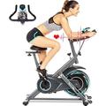 ANCHEER Spinning-Fahrrad mit LCD-Display, Impuls-Sensor, Verbindung mit Lenkrad-App und verstellbarer Sattel, maximale Tragkraft 120 kg (Schwarzes Schwungrad 24 kg)