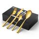 vancasso Cutlery Set, Gold Cutlery Set for 12 People, 48 Piece Tableware Cutlery Set for Home Restaurant Party, Cutlery Include Dinner Forks/Spoons/Knives, Square Edge & Mirror Polished