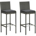 Tabourets de bar de jardin et coussins 2pcs Gris Résine tressée