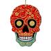 2 Day of the Dead Decorated Skull Wooden Halloween Ornaments 5.5"