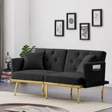 Modern Velvet Padded Seat Convertible Futon Loveseat Sleeper Sofa Adjustable Backrest Couch Bed with 6 Metal Legs Support