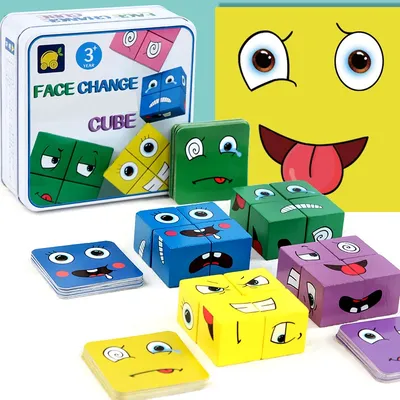 Blocs interactifs Montessori en bois pour parents et enfants jeux de Table expressions du visage