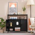 17 Stories Ruma 2-Door Accent Cabinet w/ 2 Doors & Open Shelves Wood in Black | 31.5 H x 35.43 W x 11.81 D in | Wayfair