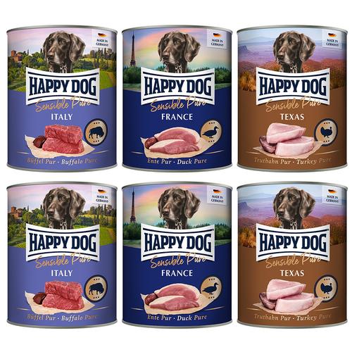Lot Happy Dog Sensible Pure 12 x 800 g pour chien - lot mixte (pure dinde, pur buffle, pur canard)