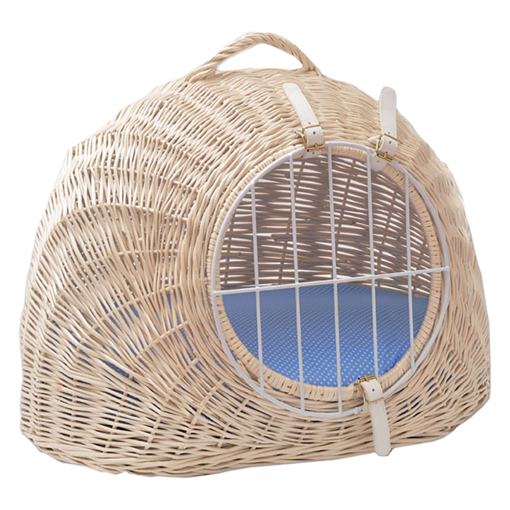 Panier de transport chat Aumüller en osier blanchi L50 l39 H44 cm avec coussin - Panier pour chien