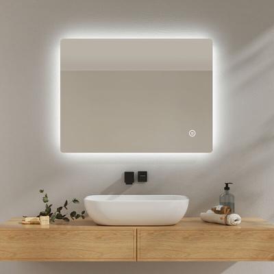 Badspiegel led Wandspiegel mit Beleuchtung 80x60cm (Kaltweißes Licht, Touch-Schalter, Beschlagfrei)
