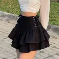 Mini jupe gothique plissée à carreaux en dentelle taille haute pour femmes jupe noire sexy punk
