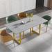 71" Grey Modern Marble Dining Table with Rectangular Tabletop and Triangular Carbon Steel Legs
