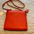 Coach Bags | Coach Logo Kitt Cross Grain Leather Top Zip Messenger Crossbody Bag Red Orange | Color: Orange/Red | Size: 7.75" L X 8.25" H X 1" W Bag; 23" Strap Drop