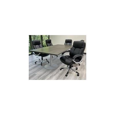 8' x 4' Charcoal Disc Base Table with 6 Black Leather Swivel Chairs