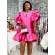 Robe ample Rose brillante pour femmes manches bouffantes à volants vêtements d'été africains