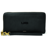 Women's Fossil Black UAB Blazers Leather Logan RFID Zip Around Clutch