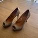 Gucci Shoes | Gucci Gray Peep Toe Stiletto Leather Heels Size 37.5 | Color: Gray | Size: 7.5