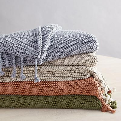 Rope Fringe Cotton Throw - Cornflower - Ballard Designs