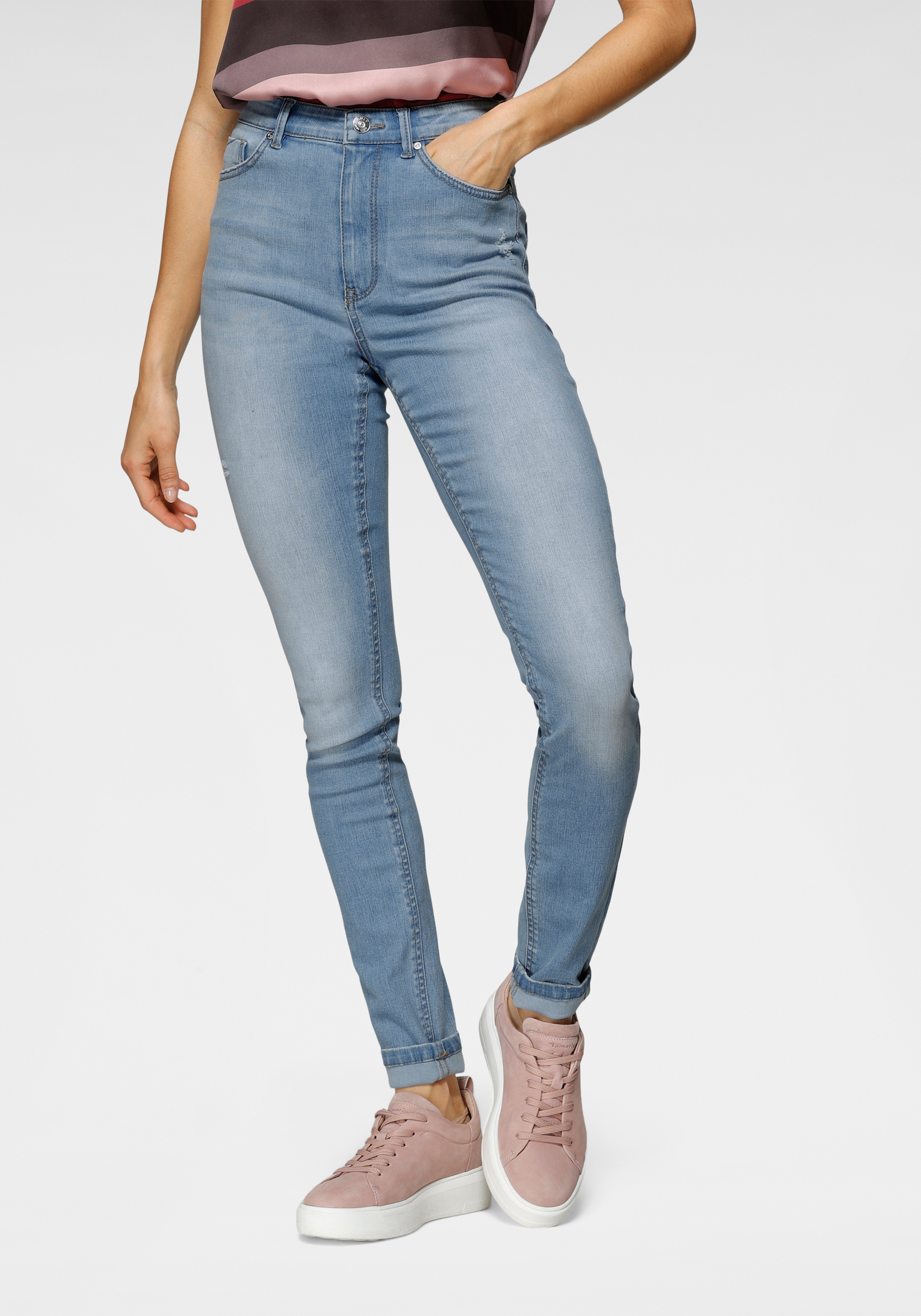 Skinny-fit-Jeans ONLY "ONLPAOLA – Extra-eng geschnittene Jeans mit figurformender Silhouette", Damen, Gr. XXL (44), Länge 28, blau (light blau denim), Denim/Jeans, Obermaterial: 64% Baumwolle, 31% Polyester, 3% Viskose, 2% Elasthan, unifarben,...