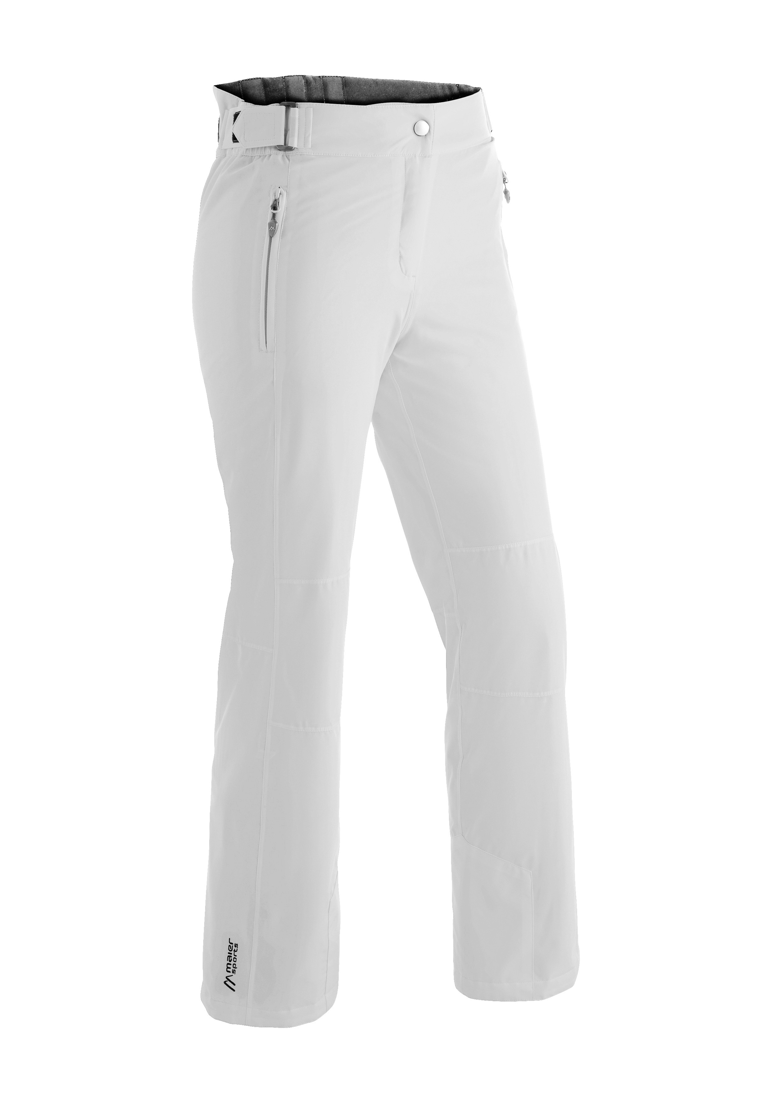 Skihose MAIER SPORTS "Vroni slim", Damen, Gr. 40, Normalgrößen, weiß, 100% Polyester, Hosen, Damen Schneehose, wind- und wasserdicht, 2 RV-Taschen, Slim Fit Image