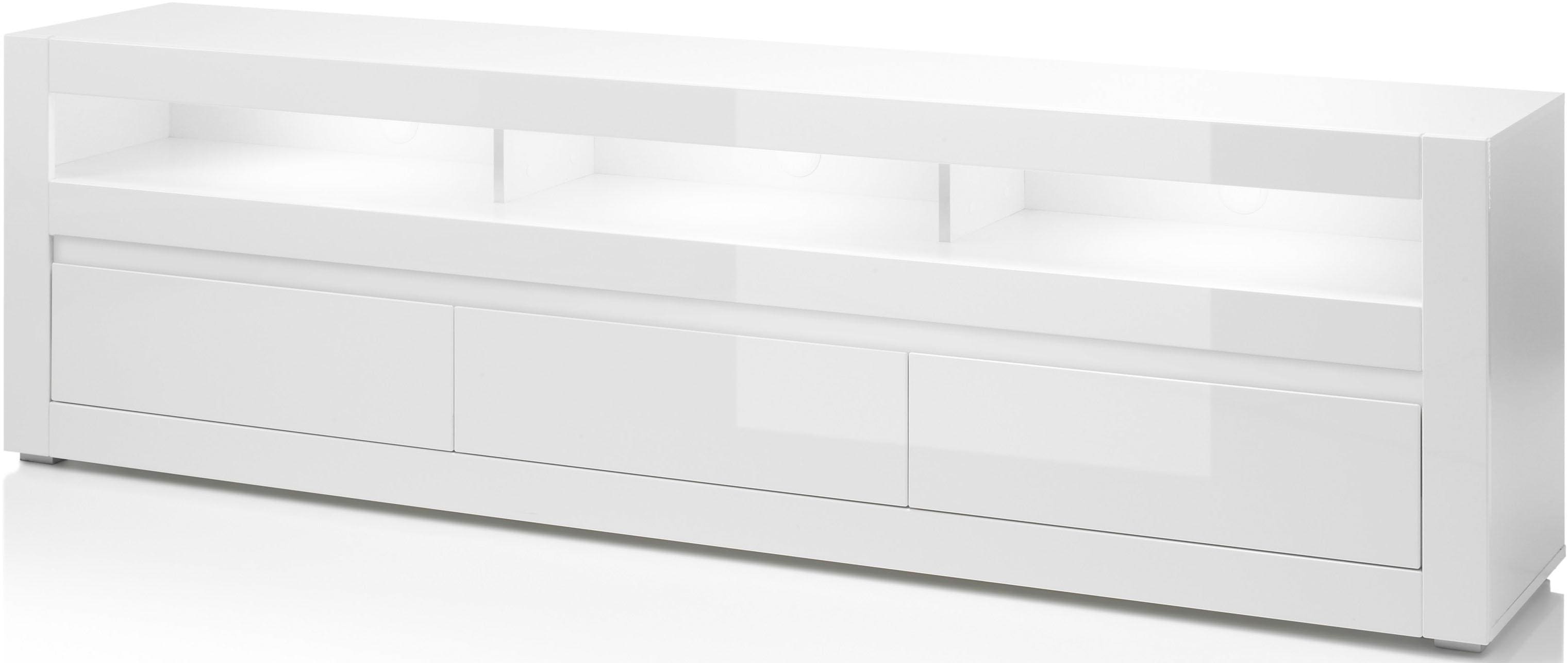 Lowboard INOSIGN "Carat", weiß (weiß, weiß hochglanz), B:217cm H:63cm T:42cm, Sideboards, Lowboard, Breite 217 cm, Zierleiste 1x betonfarben und 1x weiß